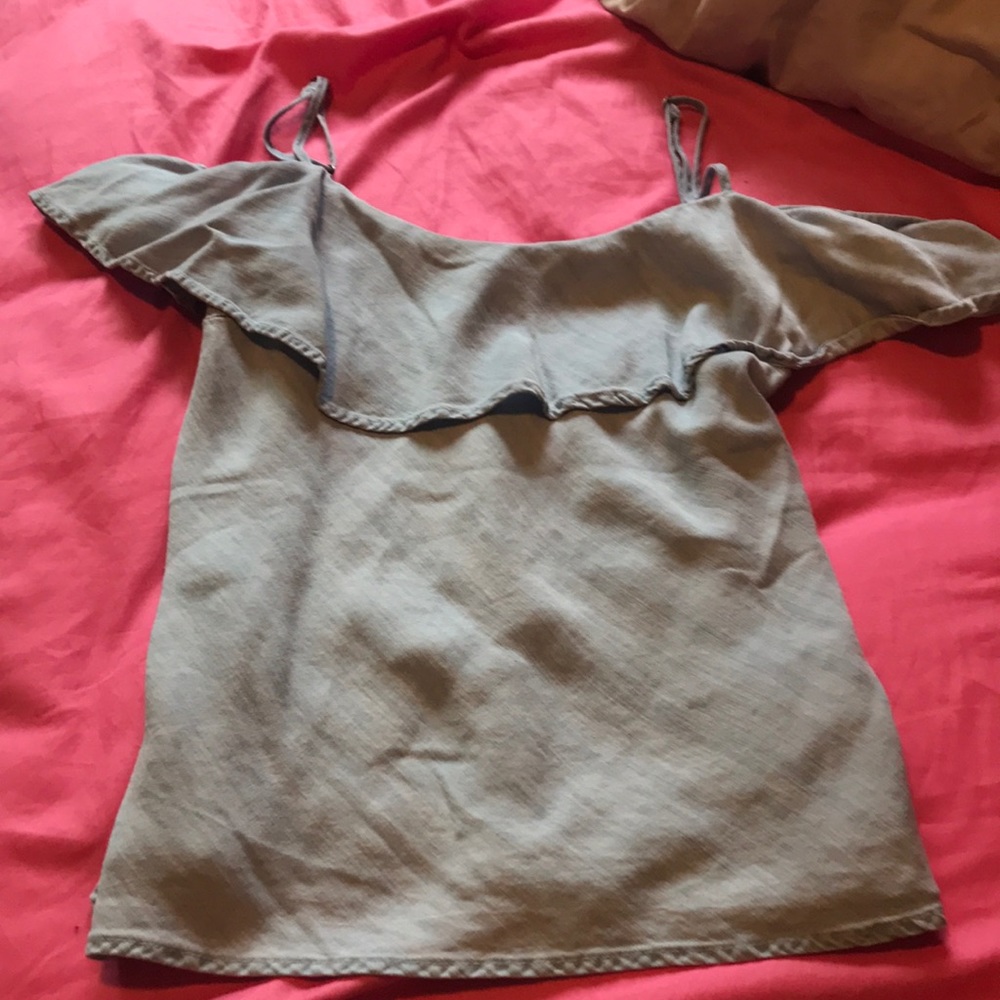 Denim colored off shoulder tank! Worn once!!!